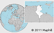 Blank Location Map of Tunisia, gray outside