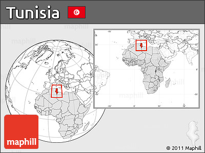 Blank Location Map of Tunisia, highlighted continent, within the entire continent
