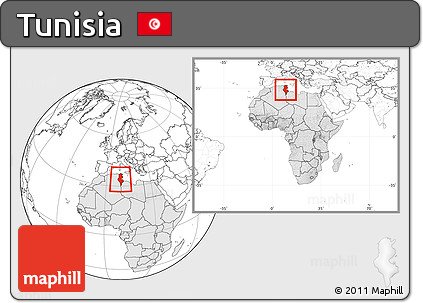 Blank Location Map of Tunisia, highlighted continent, within the entire continent
