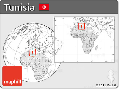Blank Location Map of Tunisia, highlighted continent, within the entire continent