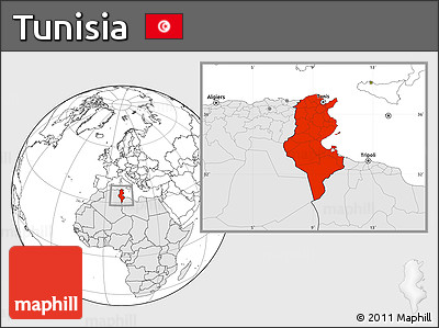 Blank Location Map of Tunisia, highlighted continent