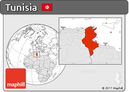 Blank Location Map of Tunisia, highlighted continent