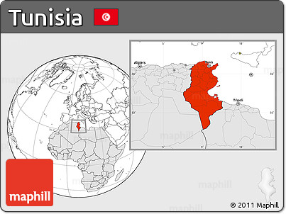 Blank Location Map of Tunisia, highlighted continent
