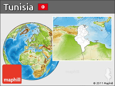 Blank Location Map of Tunisia, physical outside