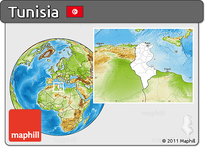 Blank Location Map of Tunisia, physical outside
