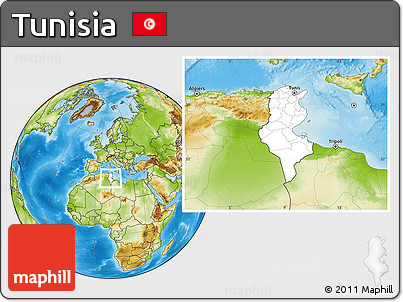 Blank Location Map of Tunisia, physical outside