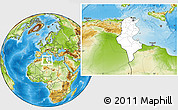 Blank Location Map of Tunisia, physical outside