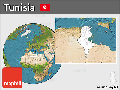 Blank Location Map of Tunisia, satellite outside