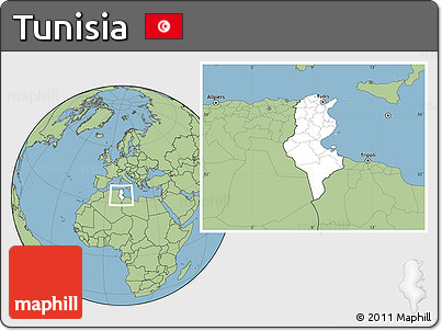 Blank Location Map of Tunisia, savanna style outside