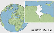 Blank Location Map of Tunisia, savanna style outside