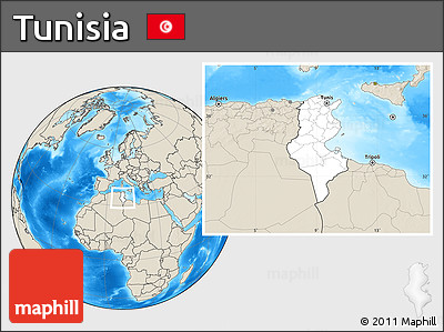 Blank Location Map of Tunisia, shaded relief outside