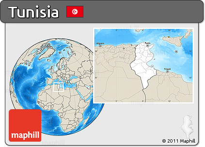 Blank Location Map of Tunisia, shaded relief outside