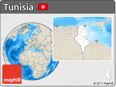 Blank Location Map of Tunisia, shaded relief outside