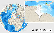 Blank Location Map of Tunisia, shaded relief outside