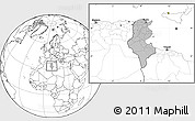 Gray Location Map of Tunisia, blank outside, hill shading inside