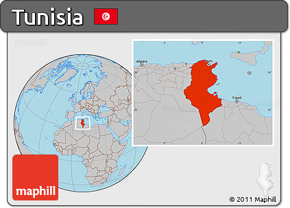 Gray Location Map of Tunisia