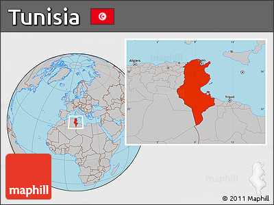 Gray Location Map of Tunisia