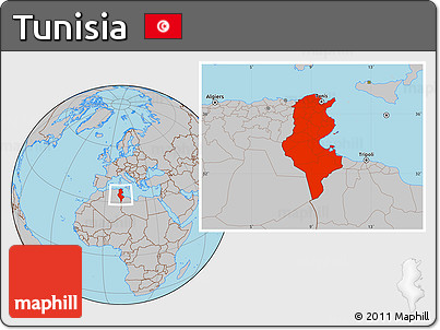 Gray Location Map of Tunisia