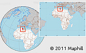 Gray Location Map of Tunisia, highlighted continent, within the entire continent