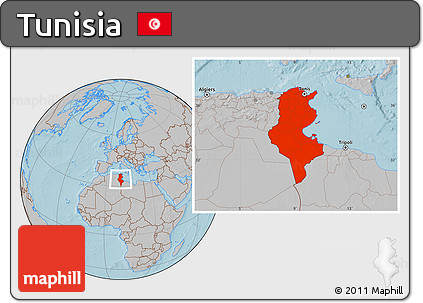 Gray Location Map of Tunisia, hill shading