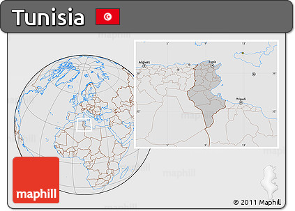Gray Location Map of Tunisia, lighten, desaturated