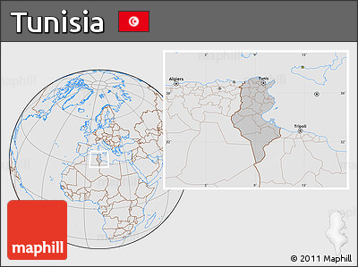 Gray Location Map of Tunisia, lighten, desaturated