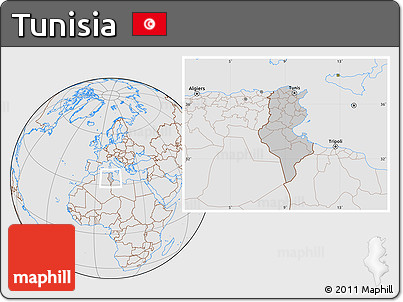 Gray Location Map of Tunisia, lighten, desaturated