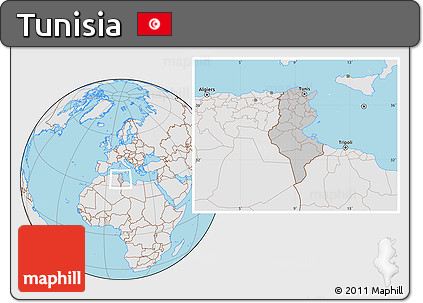 Gray Location Map of Tunisia, lighten, desaturated, land only