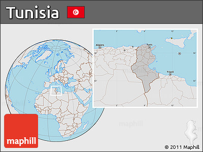 Gray Location Map of Tunisia, lighten, desaturated, land only