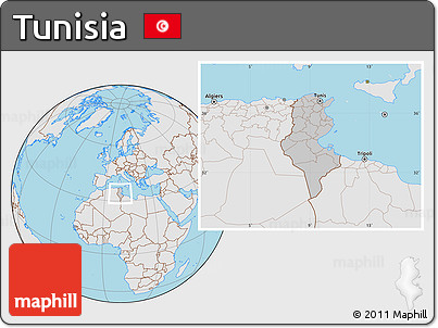 Gray Location Map of Tunisia, lighten, desaturated, land only
