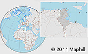Gray Location Map of Tunisia, lighten, desaturated, land only