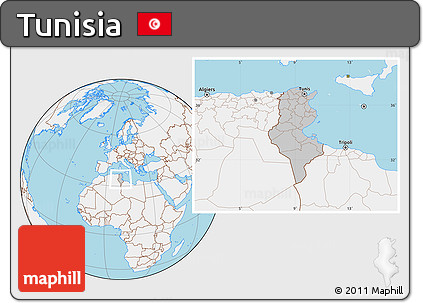 Gray Location Map of Tunisia, lighten, land only