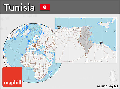 Gray Location Map of Tunisia, lighten, land only