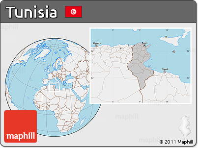 Gray Location Map of Tunisia, lighten, land only