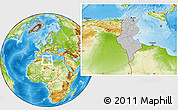 Gray Location Map of Tunisia, physical outside, hill shading