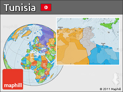 Gray Location Map of Tunisia, political outside