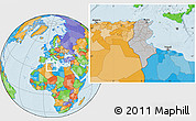 Gray Location Map of Tunisia, political outside, hill shading
