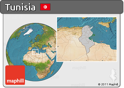 Gray Location Map of Tunisia, satellite outside
