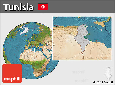 Gray Location Map of Tunisia, satellite outside