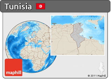 Gray Location Map of Tunisia, shaded relief outside
