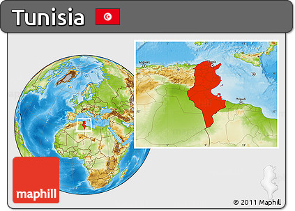 Physical Location Map of Tunisia