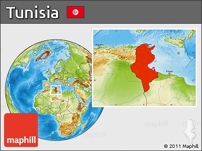 Physical Location Map of Tunisia