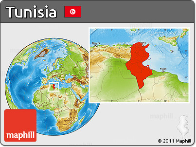 Physical Location Map of Tunisia