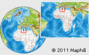 Physical Location Map of Tunisia, highlighted continent, within the entire continent
