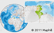 Physical Location Map of Tunisia, lighten, desaturated, land only