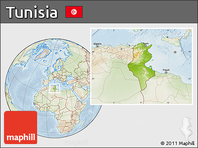 Physical Location Map of Tunisia, lighten