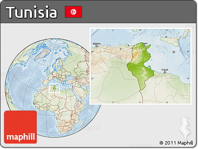 Physical Location Map of Tunisia, lighten