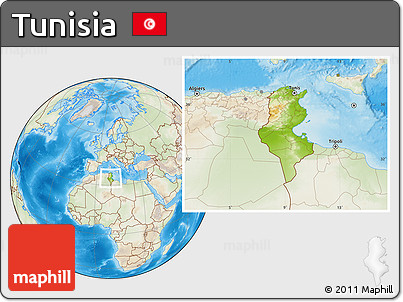 Physical Location Map of Tunisia, lighten, land only