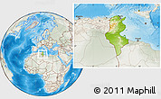 Physical Location Map of Tunisia, lighten, semi-desaturated, land only