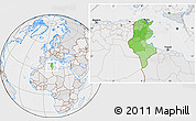 Political Location Map of Tunisia, lighten, desaturated
